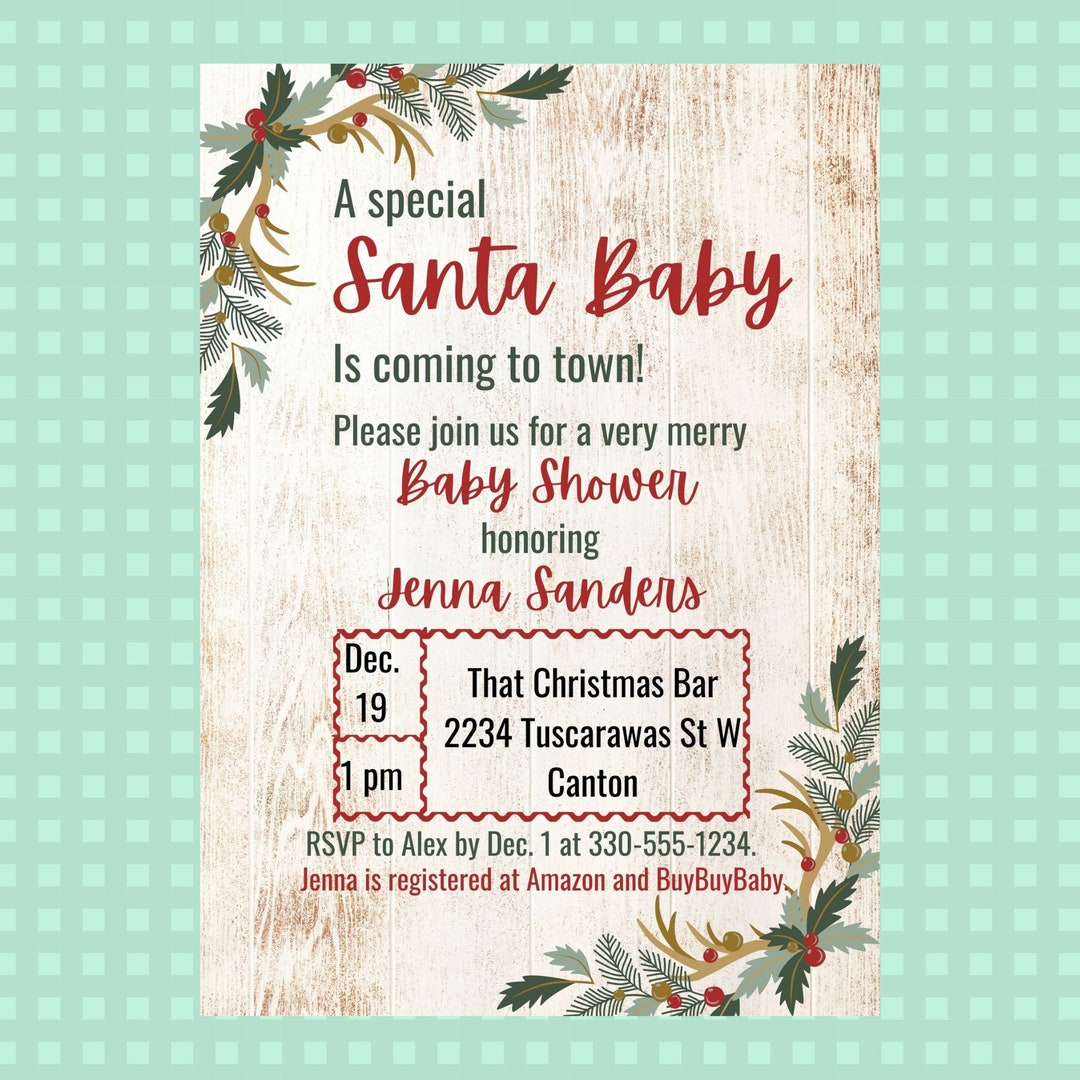 Plantilla de invitación para Baby Shower navideño de Papá Noel: Papá ...