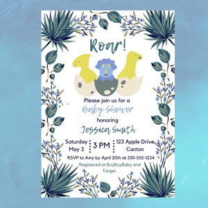 Dinosaur Baby Shower Invitation Template, Baby Boy BabyGirl Instant Download