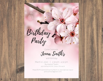 Cherry Blossom Birthday Party Invitation - Editable Template