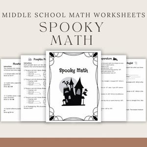 Spooky Math Halloween Workbook | Middle School Math Activities | Printable Fall Math Worksheets | Fractions, Geometry, Equations