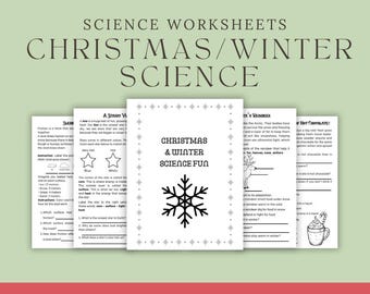 Winter und Weihnachten STEM Arbeitsblätter für Kinder mit Lösungsschlüssel • Schneeflocken-Wissenschaft, Heißer Kakao, Sonnenwende, Rentier
