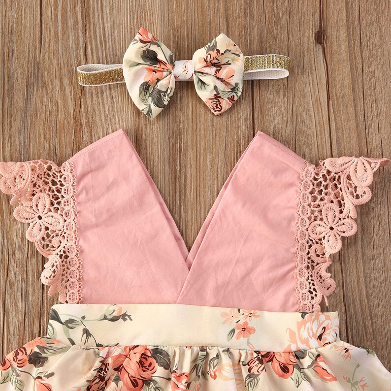 Rose Pink Baby Romper/ Dress With Matching Rose Headband Cash Etsy