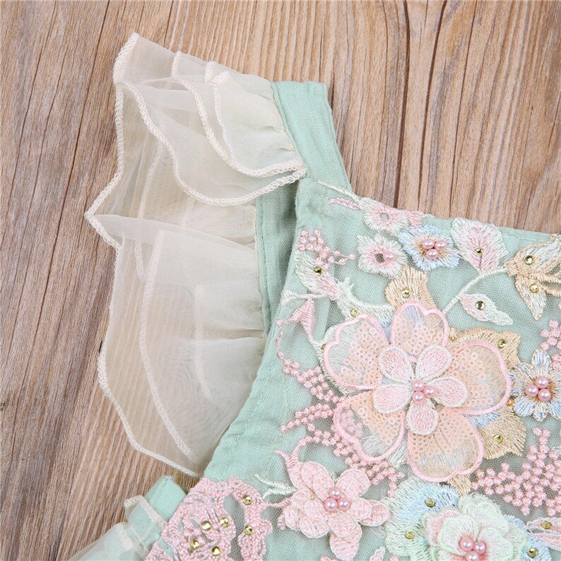 Mint Green Baby Romper Lace Embroidered Flowers Toddler Baby Etsy