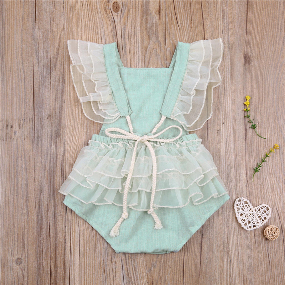 Mint Green Baby Romper Lace Embroidered Flowers Toddler Baby Etsy