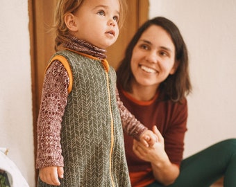 Merino Wool Sleeping Bag with Two-way Zipper and Closing Leg Cuffs | 2-layer "Grow-with-me" Footed Sleeping Sack | Customizable Sleeping Bag