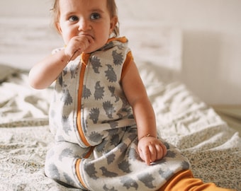 Saco de dormir de lana merino con cremallera bidireccional y puños ajustables en las piernas / Saco de dormir de 2 capas con pies que se adapta al crecimiento / Saco de dormir personalizable