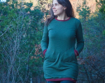 Crew Neckline Merino Wool Dress | Winter dress | Wool Dress with Pockets