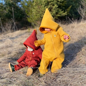 Wollwalk Overall with Dwarf Hood | &quot;Grow with me&quot; Walk Jumper with Merino Cuffs | Unisex Walkoverall | Wool Zip-up Romper
