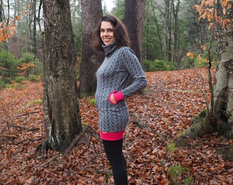 Long Sleeve Merino Wool Turtleneck Dress | Handmade Pocket Dress