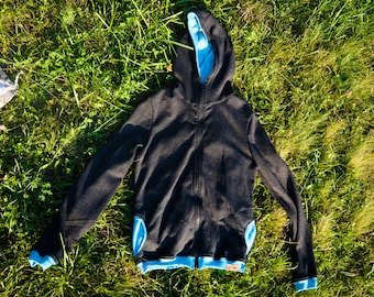 Grey&Turquoise Merino Hoodie with Zipper | Hooded Merino Wool Sweatshirt | 100% Pure Merino Wool | Climbing Hoodie | Sports Hoodie