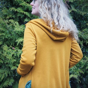 Unique Ochre & Green Zip up Merino Hoodie Wool Hoodie for Women with Zipper Beauiful Pattern Merino Sweatshirt 100% Merino image 5