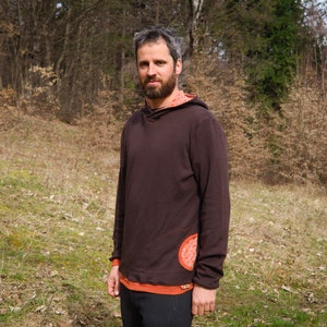 Sudadera con capucha de lana Merino marrón y naranja / Suéter para hombre de 100% lana Merino / Sudadera con capucha para exteriores hecha en feria