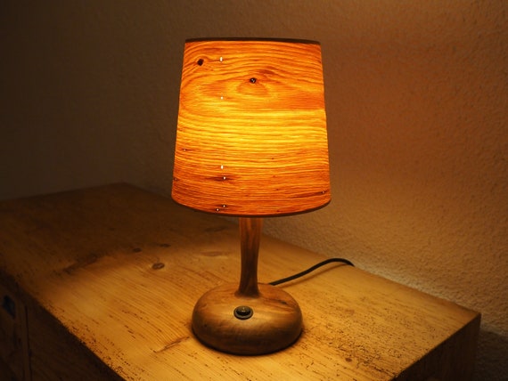 Wooden Bedside Lamp With Oak Wood Cone Shade Natural Reading Lamp