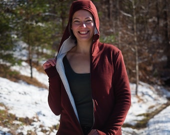 Double Layer Women's Merino Hoodie | Extra Warm Wool Zip-up Sweater | Merino Fleece Hoodie for Women | 100% Merino Wool