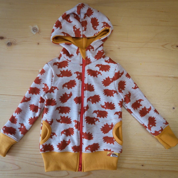 Kids Merino Sweater with Zipper | 100% Merino Wool Hoodie with Hedgehogs | "Grow with me" Zip-up Pullover for Kids