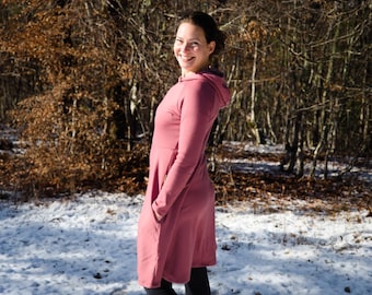Winter Merino Dress with a Hood and Pockets | Thick wool dress | Hooded Dress with Half Circle Skirt