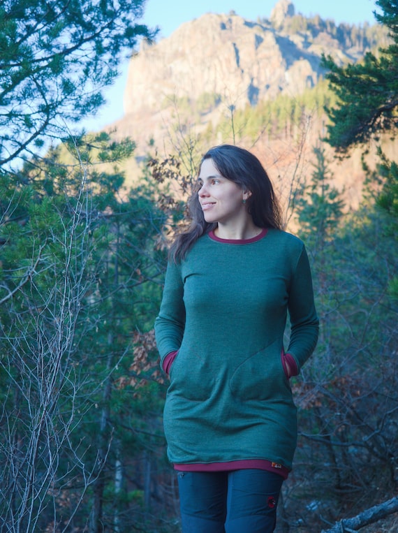 Crew Neckline Merino Wool Dress | Winter dress | Wool Dress with Pockets