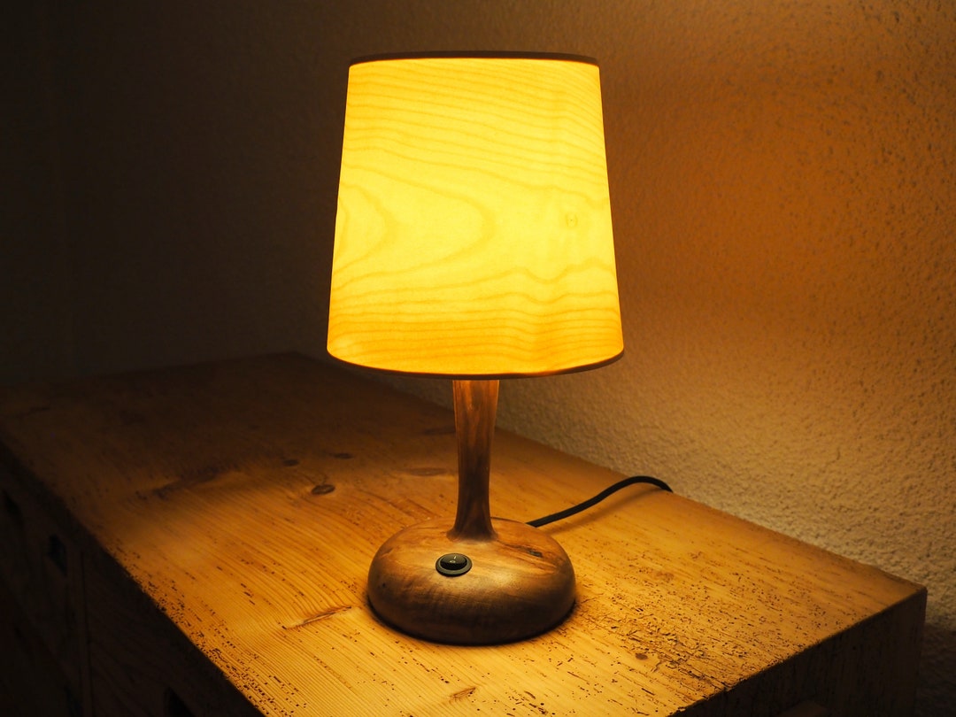 Wooden Bedside Lamp With Maple Wood Cone Shade Natural Etsy