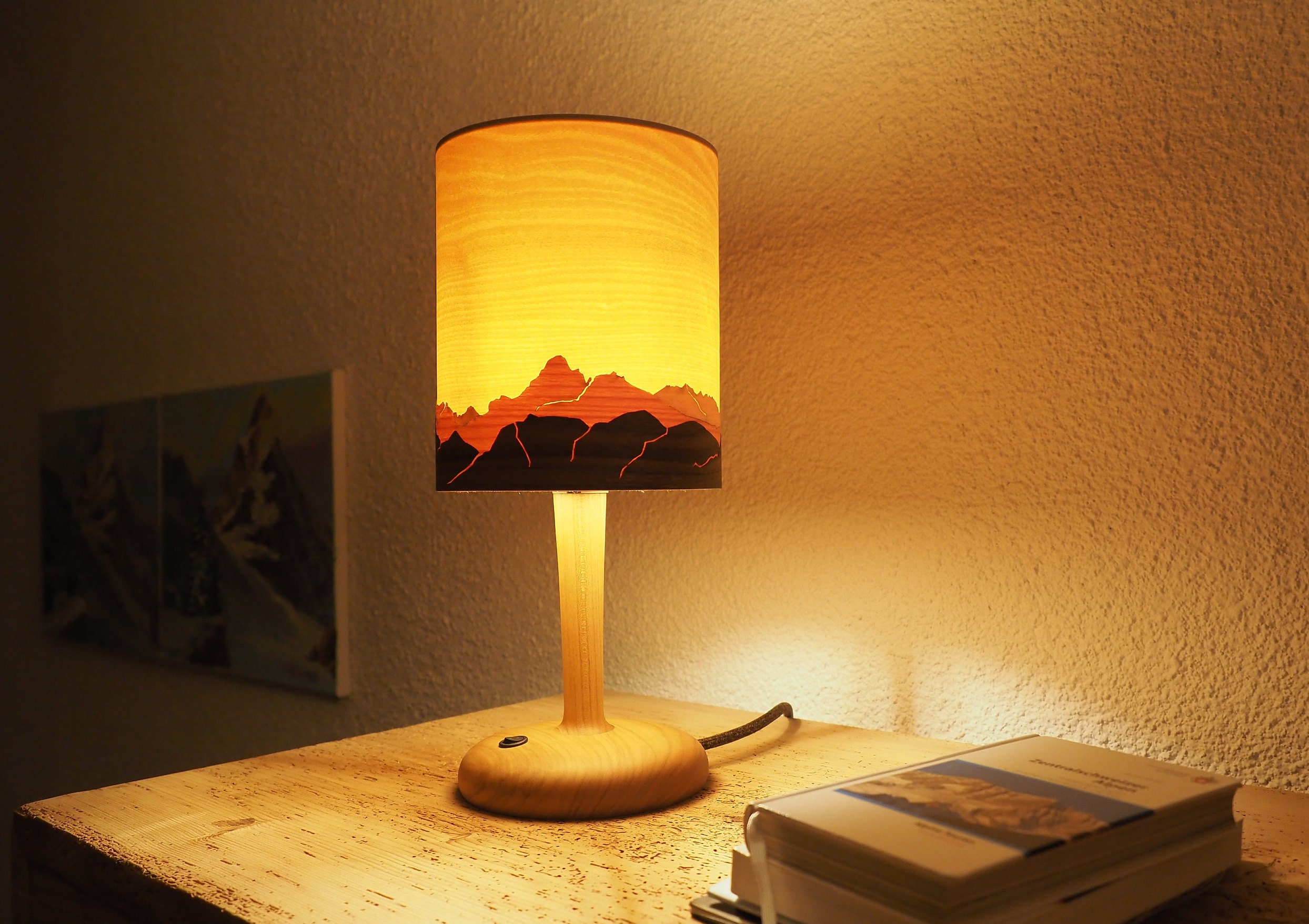 Mountain Landscape Lamp Wood Lamp Nightstand Lamp Veneer Etsy