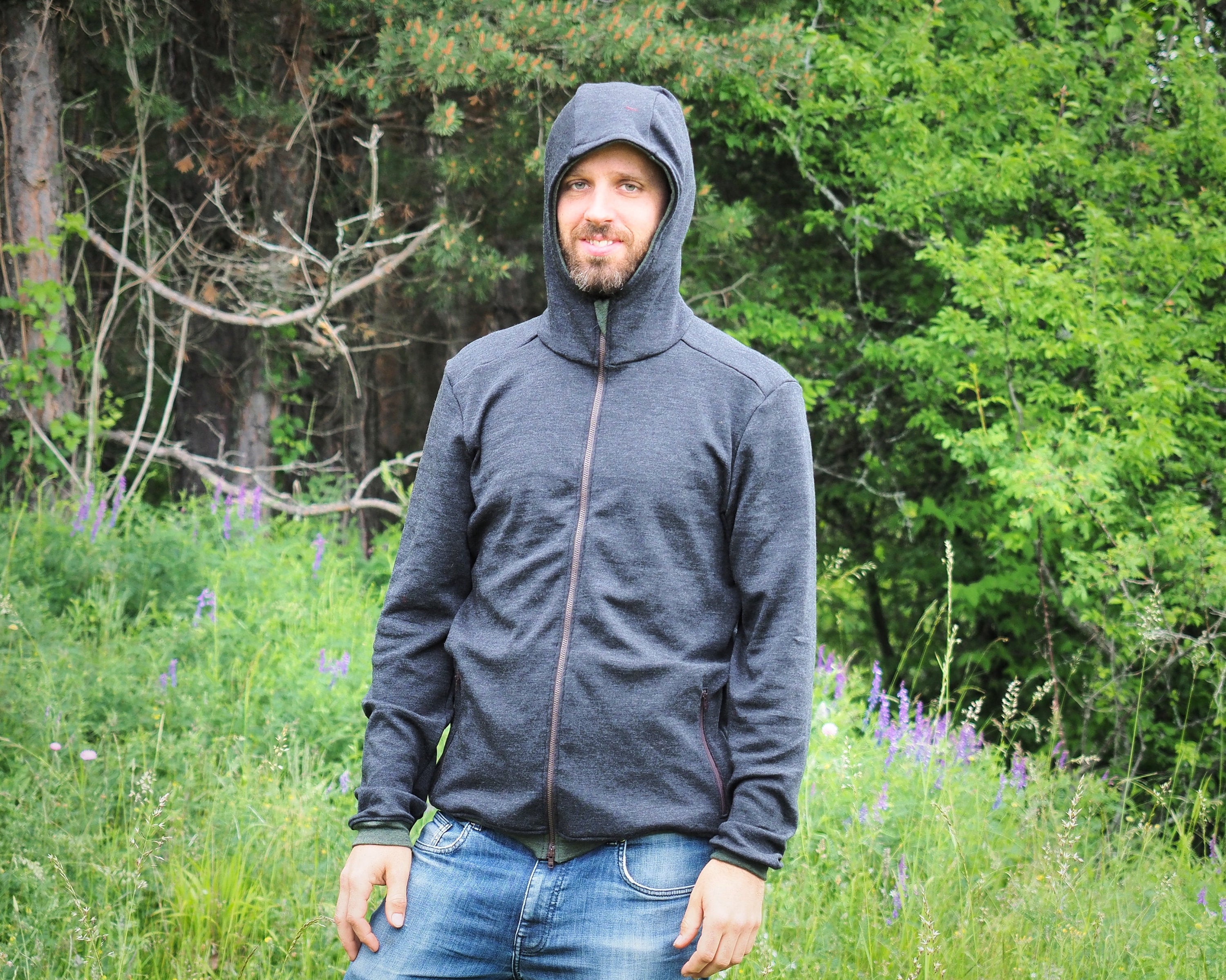 Merino Wool Hoodie With Zip-up Pockets Men's Zip-up Sweater From