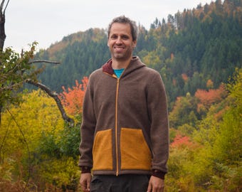 Men's Full Zip Boiled Wool Jacket with Merino Sleeve Cuffs and a Kangaroo Pocket