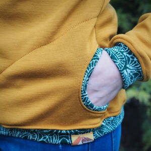 Unique Ochre & Green Zip up Merino Hoodie Wool Hoodie for Women with Zipper Beauiful Pattern Merino Sweatshirt 100% Merino image 7