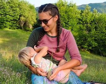 Breastfeeding Shirt from Merino Wool | Merino Nursing Top | Lactation Shirt | Mom's Longsleeve Blouse | Maternity Sweater | Thyme color