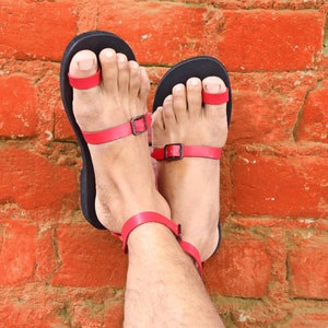 Minimalist toe ring ankle strap leather sandals, Greek men gay sandals - Breeze M