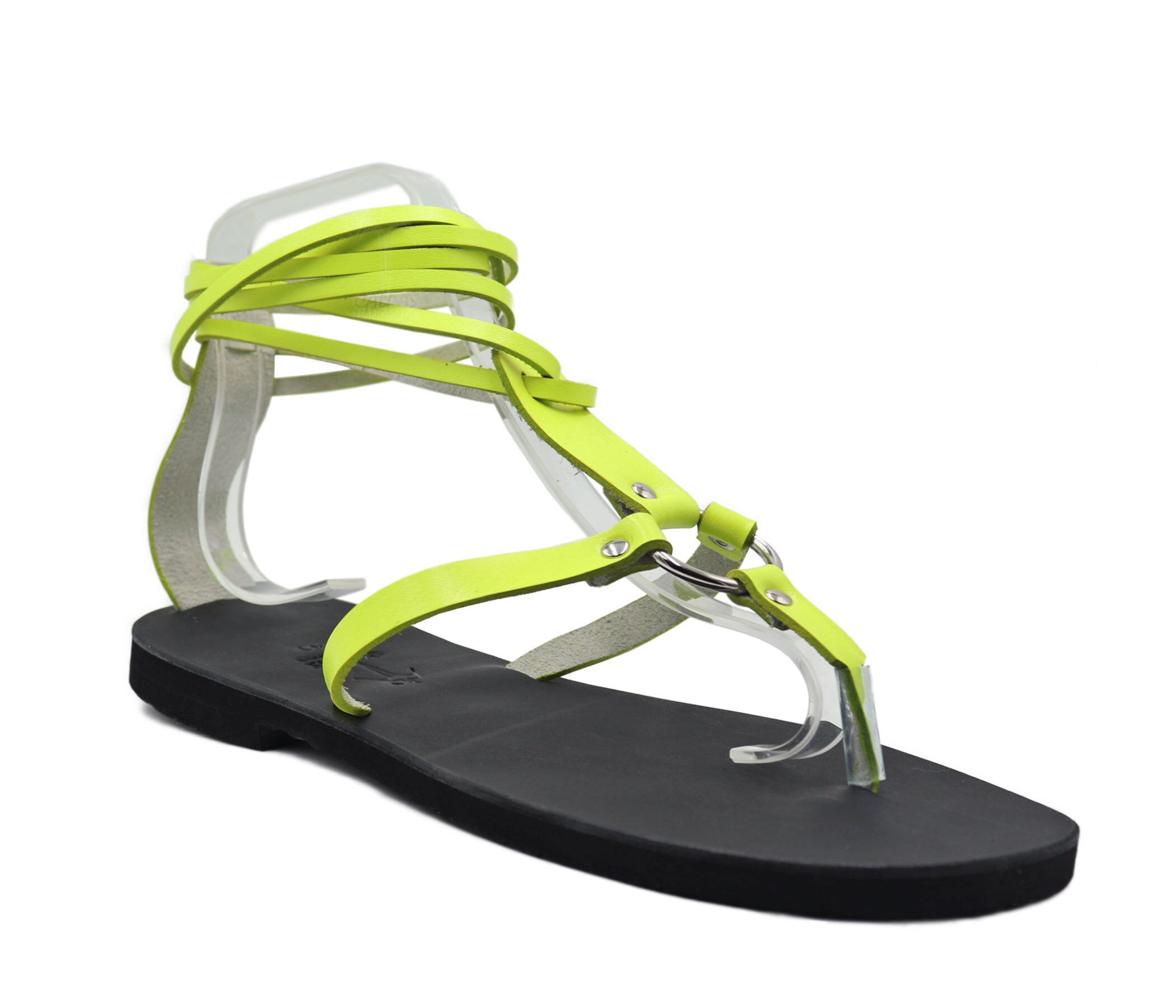 Fluorescent Colors Leather Sandals, Greek Men Sandals