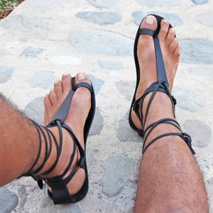 Barefoot toe ring thong sandals, handmade leather men sandals with laces - SPLENDOR M