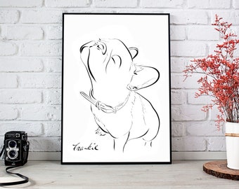 Frenchy mom Personalized Name French Bulldog Line Drawing - Frenchy, Frenchie, French Bulldog hand line Abstract Print Digital Download Pet