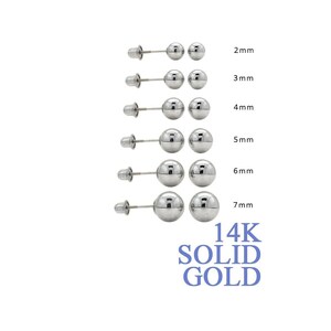14K Solid White Gold Ball Stud Screw Back Earring | 2mm 3mm 4mm 5mm 6mm 7mm | Handmade | Stacking | Gift | Never Tarnish | Unisex | Pair