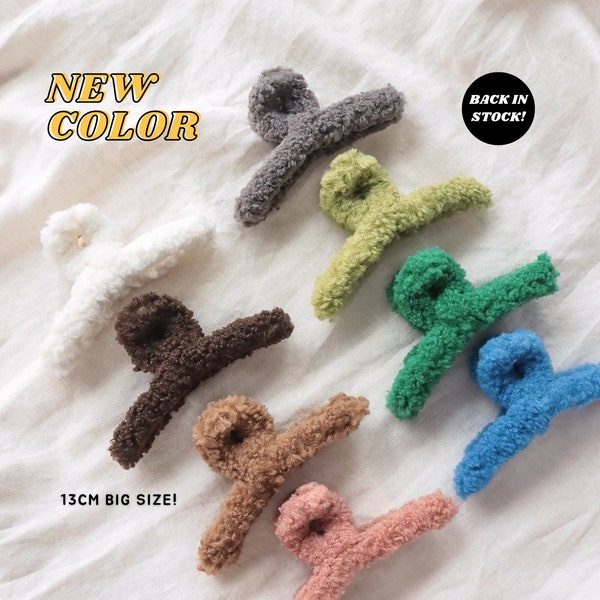 New Fluffy Teddy Bear Fleece High Quality Korean S Curve 13cm X-Large Hair Claw Clip (8 Colors Available)