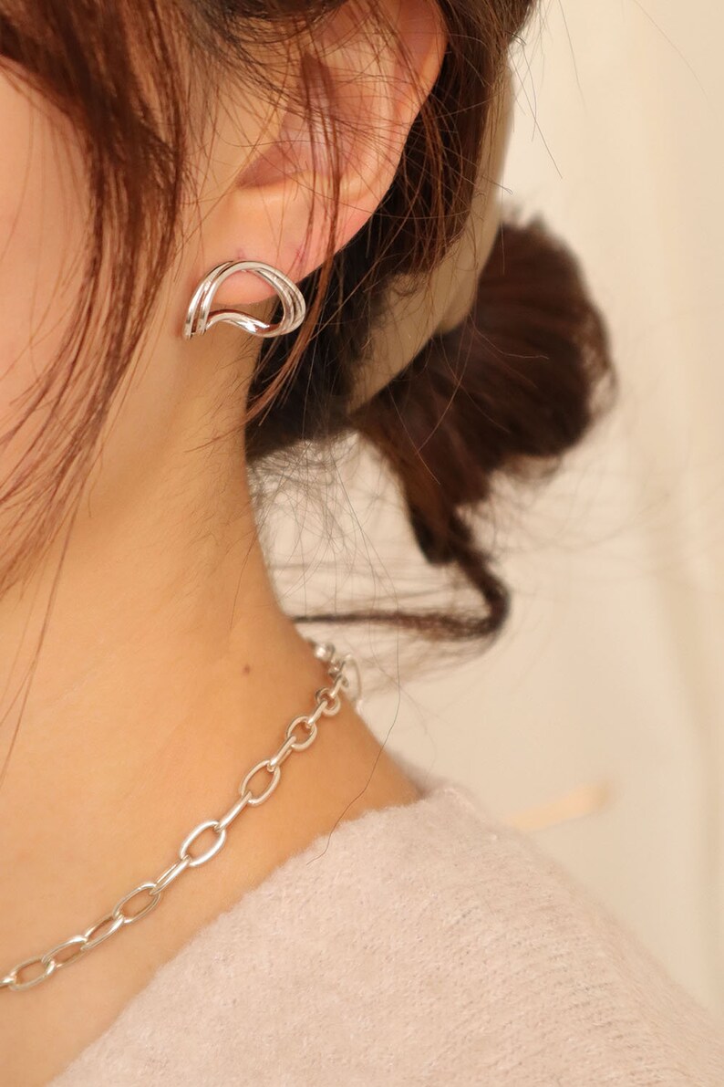Minimal Peanut Butter Mismatch Ear Cuff Earring silver Post Etsy UK