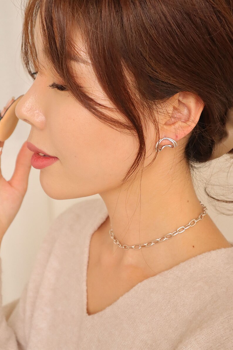 Minimal Peanut Butter Mismatch Ear Cuff Earring silver Post Etsy UK