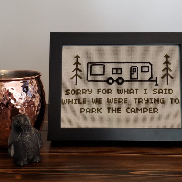 Park the Camper - Bumper Cross Stitch Pattern - PDF