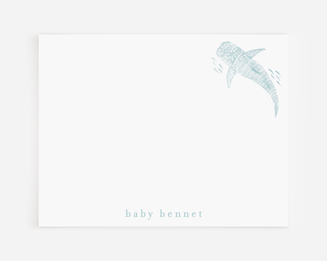 Personalized Whale Shark Notecard Set, Stationery Set for Boys