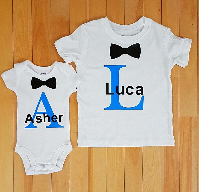 Personalized bodysuit or T-shirt Monogram with name and bowtie
