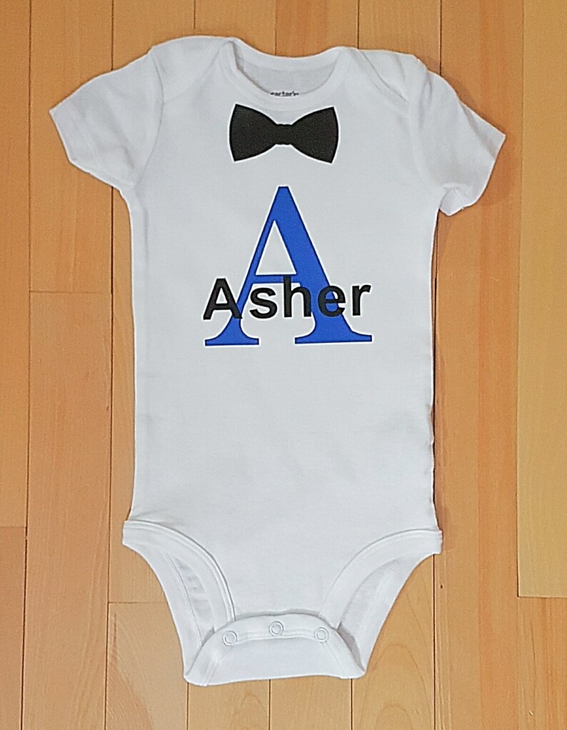 Personalized bodysuit or T-shirt Monogram with name and bowtie