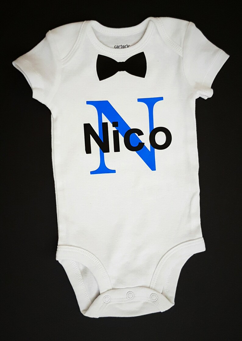 Personalized bodysuit or T-shirt Monogram with name and bowtie