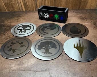 MTG Laser Engraved Stainless Steel Coasters Set of 6 With Holder