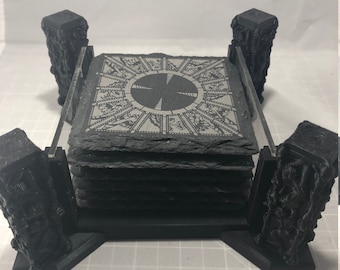 Hellraiser Slate Laser Engraved Coasters Set With Holder