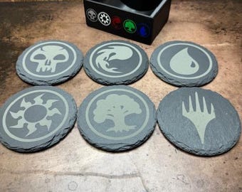 MTG Laser Engraved Slate Coasters Set of 6 With Holder
