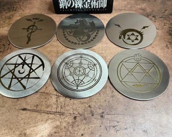 Fullmetal Alchemist Laser Engraved Coasters Set of 6 With Holder