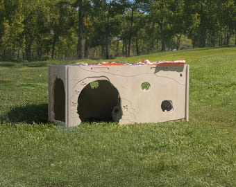 Wooden XL Labyrinth Hideout, Bunny Hide Away House, Pet Chew Safe Wood Modern Home Handmade Indoor Tunnel, Rabbits & Small Animals Playhouse