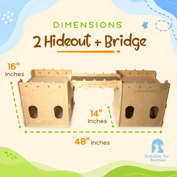 Bunadventure Modular Bunny Playset Wood Hideout Towers Rabbit Hideaway & Bridge Cadeau personnalisé Jouets d'enrichissement pour lapins