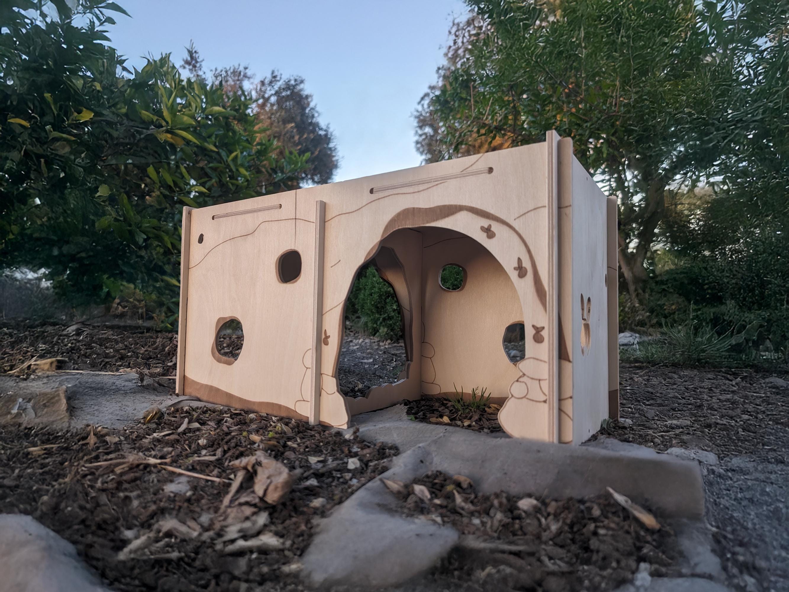Wooden Labyrinth Hideout, Bunny Hide Away House, Pet Chew Safe Wood Modern Home, Handmade Indoor Tunnel, Rabbits and Small Animals Playhouse