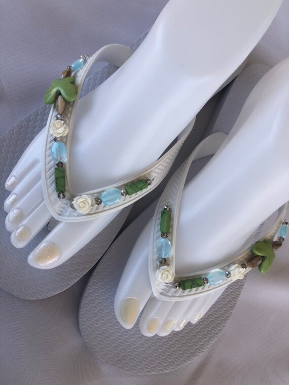 fancy white flip flops