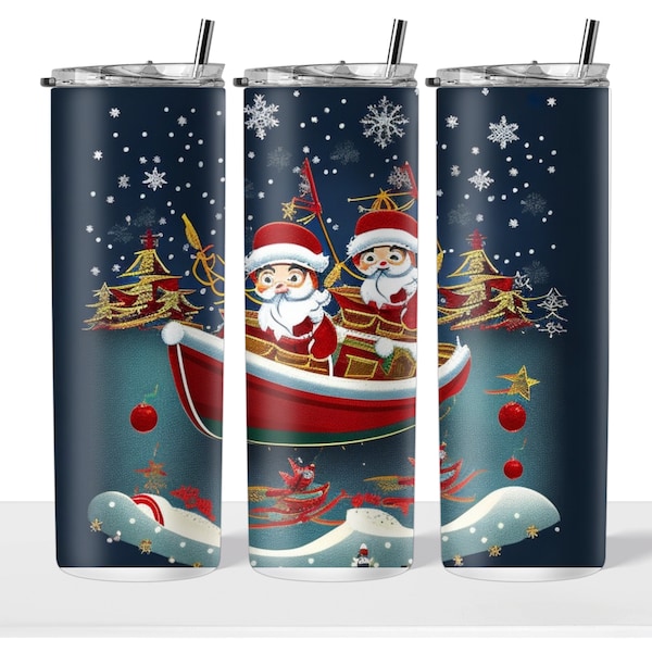 KIDS SANTA - Children in a Christmas Boat Wraps for Tumblers, Scrapbooking, and Crafts In svg, pdf, png, jpg Digital Download