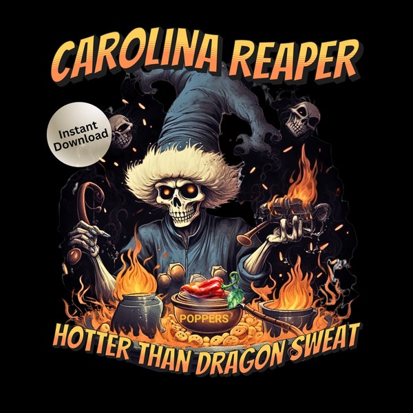 HALLOWEEN POTLUCK, Carolina Reaper, Hotter Than Dragon Sweat Master Koch mit Hüten Kochen Hot Pepper Poppers, 4 Formate pdf png jpg svg